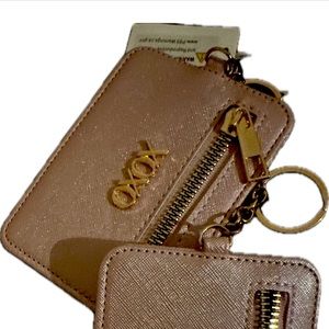 XOXO card, wallet, rose gold pink , with gold trimming